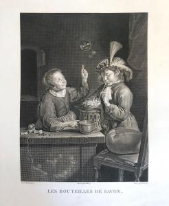 "LES BOUTEILLES DE SAVON" - Forster Joseph Simon (1789) - gravura em buril